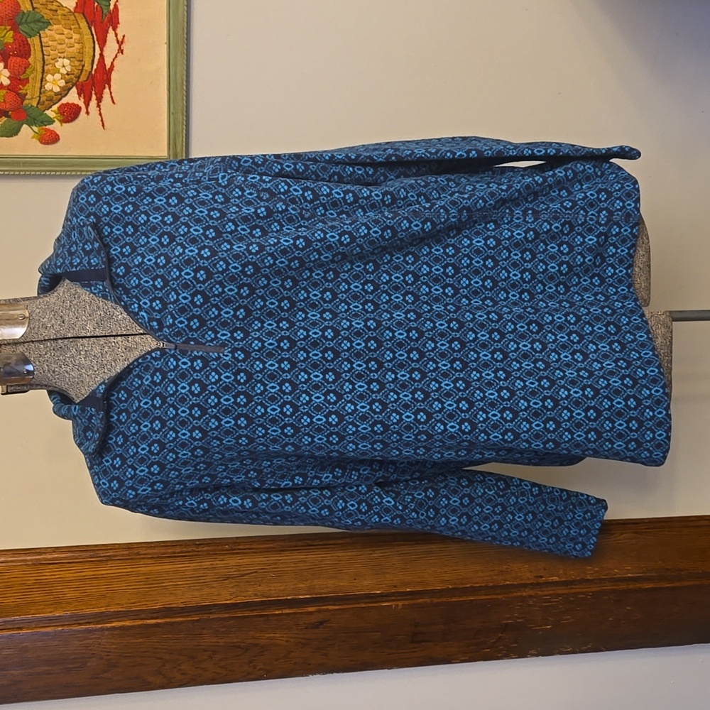 Lands' End Blue Pattern Zip Up Pullover Fleece - image 1